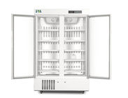 Διπλό ψυγείο βαθμού φαρμακείων πορτών γυαλιού με το εσωτερικό φως των οδηγήσεων